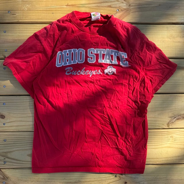 Vintage Ohio State Red T Shirt Cracked Graphic - L