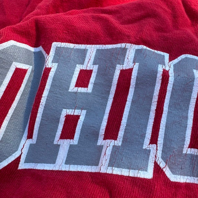 Vintage Ohio State Red T Shirt Cracked Graphic - L