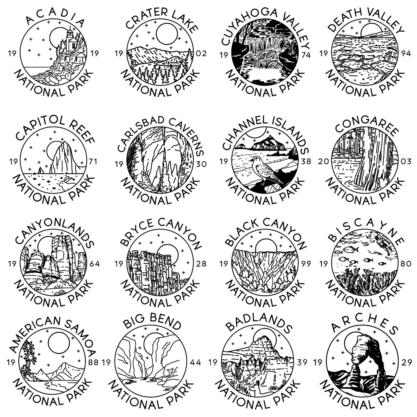 4 National Parks Cork Coaster Set Engraved - Engraved Set of 4 National Park Cork Coasters - Personalized 4 Pack of National Parks Coasters