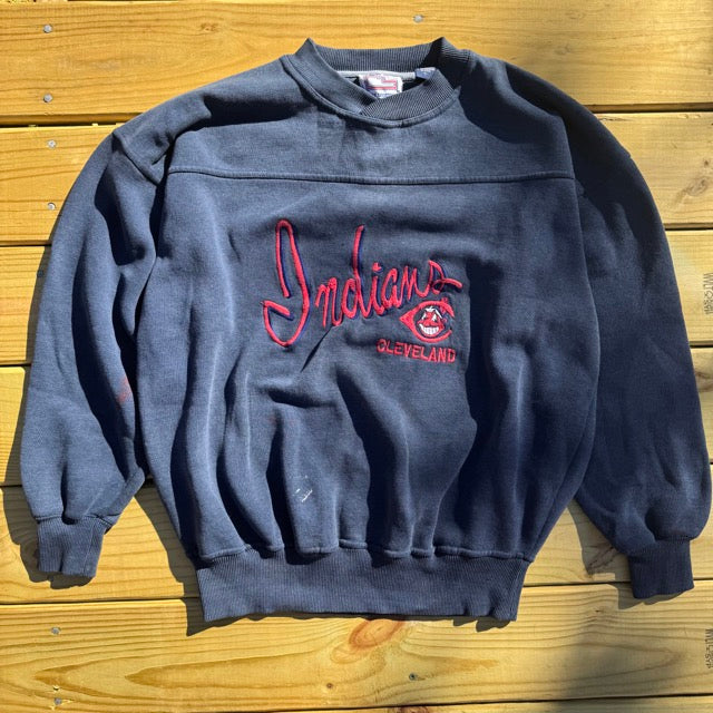 Vintage THRASHED Cleveland Indians Sweatshirt Embroidered - L
